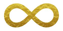 An infinity symbol filled in with a gold foil texture