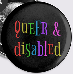 The words Queer & Disabled in a mix of upper- and lowercase letters, using rainbow colors on a black background.